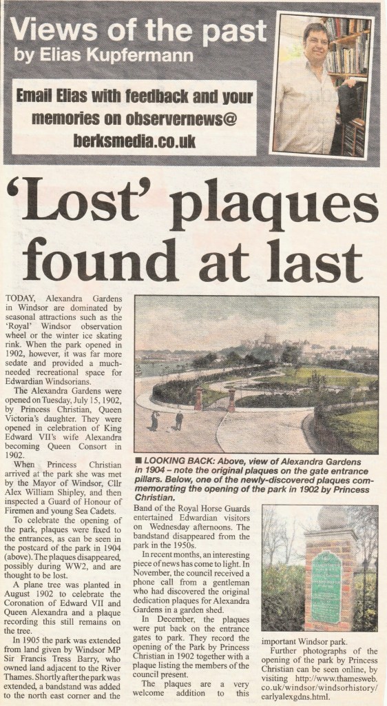 Commerating the opening of Alexandra Gardens